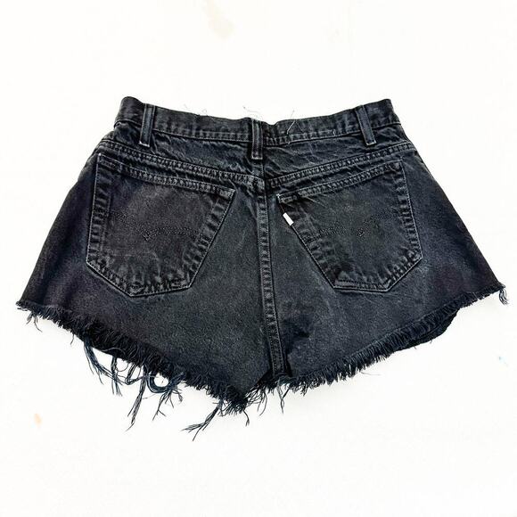 Levi's Silvertab Black Cutoff Denim Jean Shorts Frayed Hem Zip Fly Size 28 - Picture 2 of 3